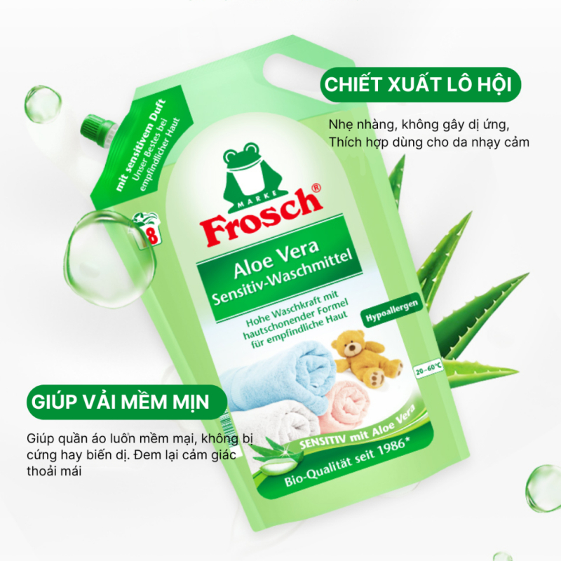 Túi Nước Giặt Quần Áo Hữu Cơ Frosch 1.8L Hương Lô Hội
